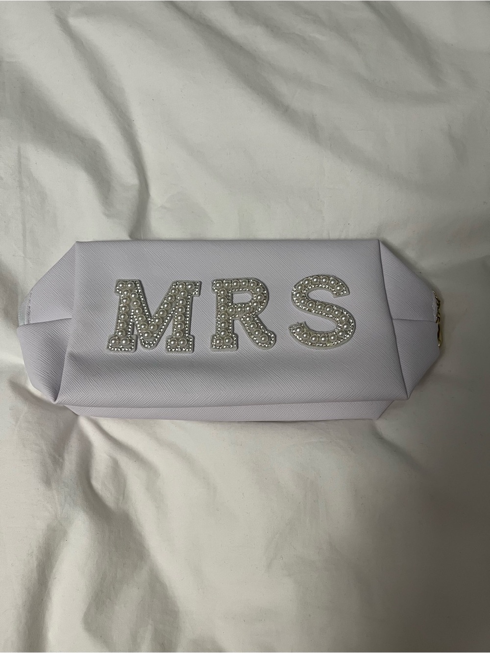 White 'MRS' Rhinestone Accent Cosmetic Clutch